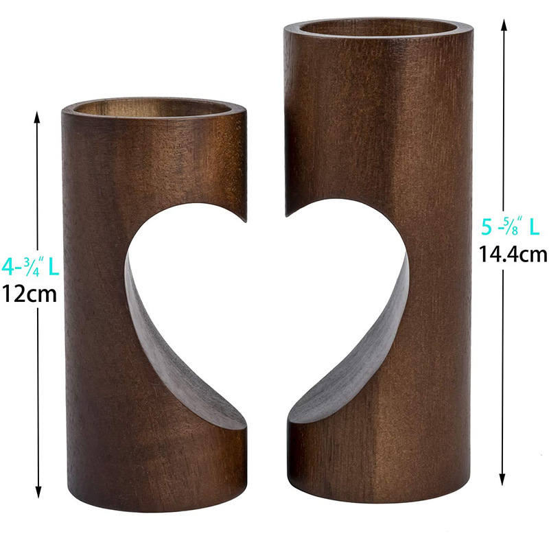 Sweet Heart Shape Wooden Candle Holder set of 2pcs